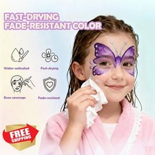 42 Color Face Paint Kit Water-Activated Kids Adults Brushes Stencils Safe Event