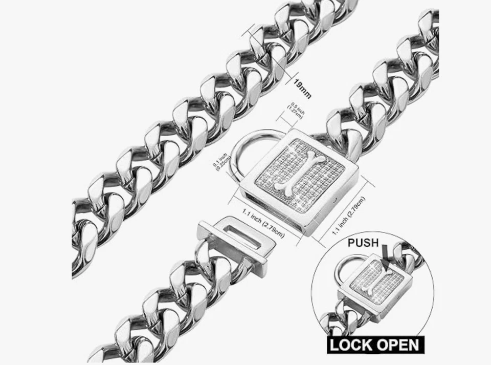 狗项圈带锆石锁定手工抛光不锈钢金属 - 19 毫米,12 — 第 4/4 张图片