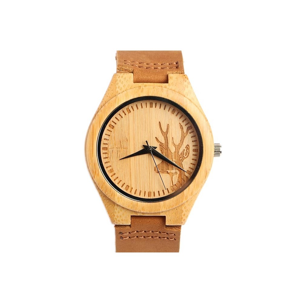 Montre en bois motif cerf marron le cadeau idéal pour homme passionné de nature