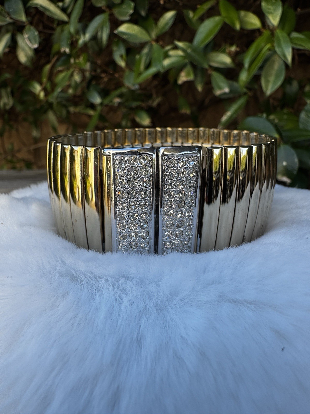 Silver Cuff Bracelet Stackable Metal Crystal Pavé… - image 3