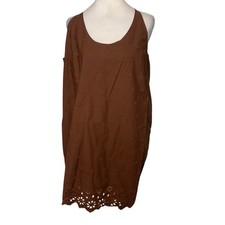 NWT Women’s XL Brown Cotton Halter Eyelet Lace Casual Summer Mini Dress