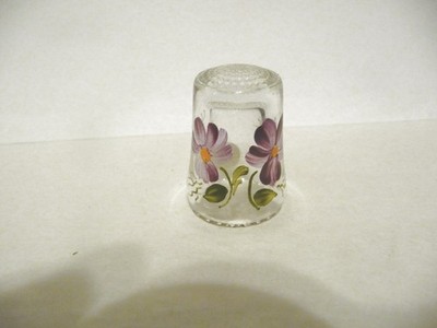 THIMBLE VINTAGE HANDPAINTED CLEAR CRYSTAL ULLMANNGLASS GERMANY VIOLETS
