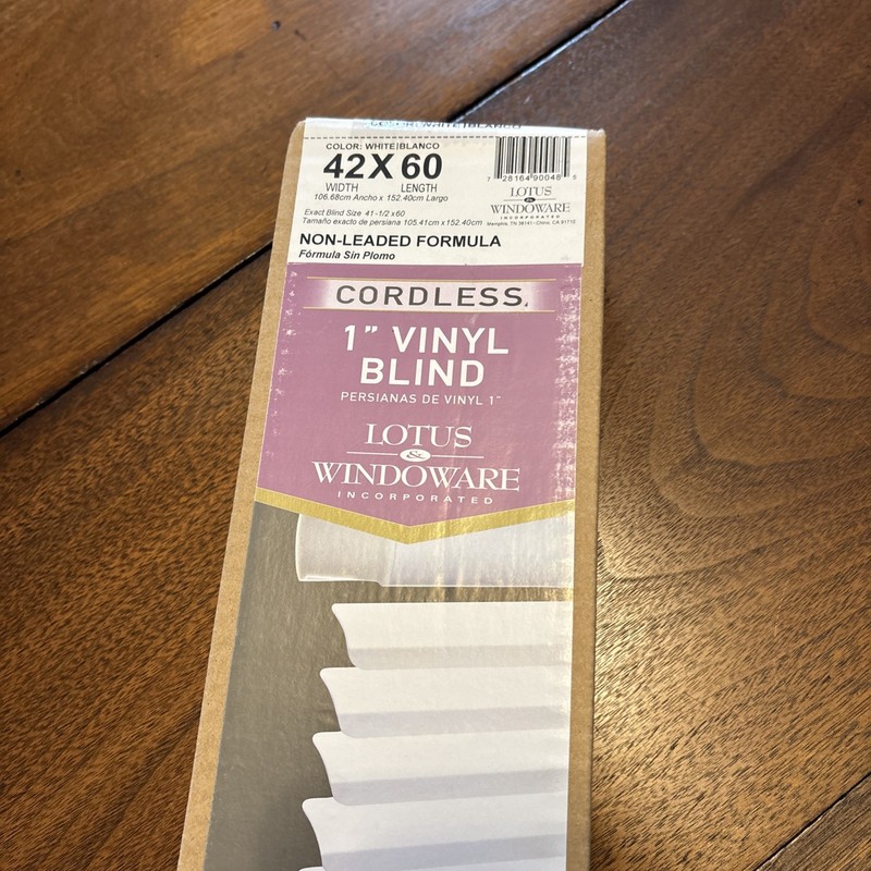 Lotus And Windoware 42” X 60” White Cordless Mini Blinds 1” Vinyl Slats