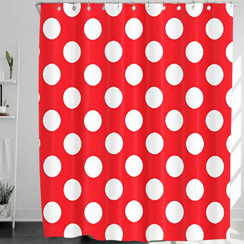 Cortina de Ducha Lunares Rojo y Blanco 60x72 Pulgadas Impermeable Poliéster Foto 2 de 4