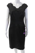 Jax Womens Scalloped Trim V Neck Short Sleeves Sheath Dress Black Size 10