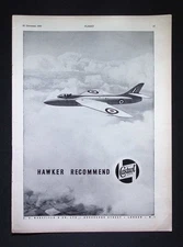 Original 1953 Advert Hawker Jet Aircraft Castrol Motor Oil
