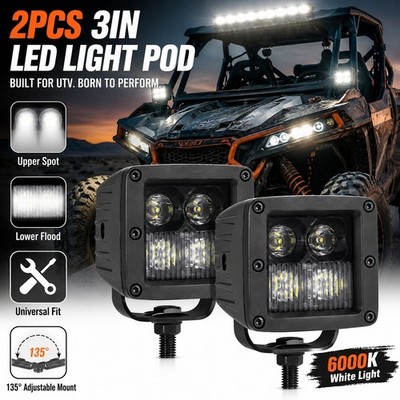 2x 3'' Cree LED Cube Pods Spotlight+Flood FOG Lamps Offroad Driving UTV ATV Jeep
