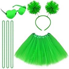 Tutu for Women Tutu Accessories Set Pom Pom Headband Tulle Tutu Skirt Green