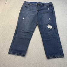 Terra Sky Jeans Women's 20W Blue Denim Distressed Comfort Waist Whiskered