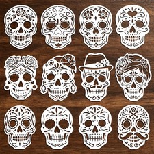 Konsait 12 PCS Reusable Sugar Skull Stencils for Painting on Wood, Day of The...