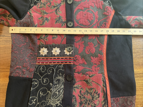 Chico's Red & Black Tapestry Coat Size 3 Floral Embroidery Boho Artsy Career XL - Picture 3 of 9