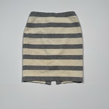 J.CREW The Pencil Skirt Womens 0 Creme Blue Striped Linen Blend Career Work