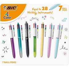 BIC 4-Color Retractable Ball Point Pens, 7-Count, Assorted Colors