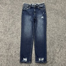 KanCan Jeans Womens 27 Blue Boyfriend Stretch Medium Wash Denim Frayed City Logo