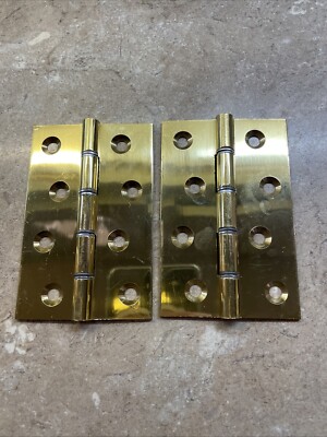 2x MASSIVES MESSING Türstoßscharnier superstark massiv Messing nicht vergoldet 4 Zoll