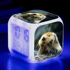 7 Colors Creative Otter Desk Clock Glowing Electronic Digital LED Alarm Clock