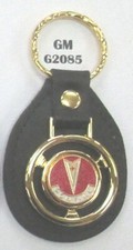 Vintage Pontiac Crest G2085 Gold Tone Steering Wheel Black Leather Key Ring Vintage Pontiac Crest G2085 Gold Tone Steering Wheel Black Leather Key Ring