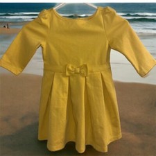 Janie and Jack Yellow Gold A-line Dress Size 4 With Bow 3/4 Long Sleeve