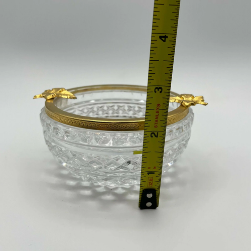 Vintage Heavy Glass Bowl With Gold Band Adorned With Leaves - Picture 9 of 10