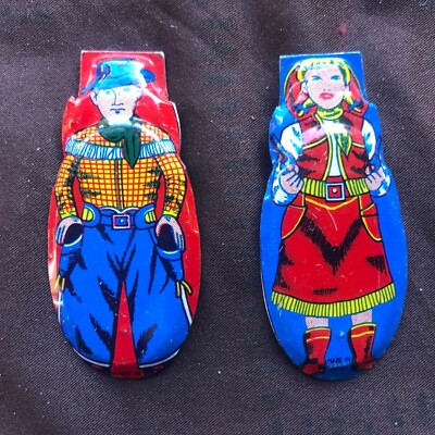 Vintage Spielzeug Clicker, Cowboy & Girl um 1950/60, Made in Japan