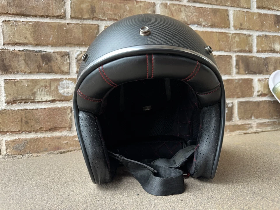 Capacete de carbono Bell Custom 500 vintage retrô couro fibra de carbono grande - Imagem 4 de 4