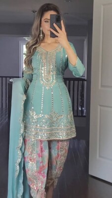 PRESENTING INDIAN STYLE FAUX GEORGETTE TOP DHOTI WITH DUPATTA FOR FUNCTION WEAR