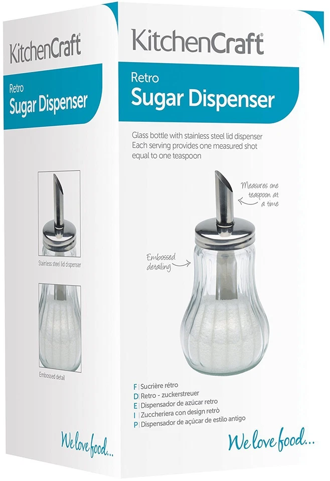 Dispensador de Azúcar Café Estilo Retro Vidrio 7 x 7 x 13,5 cm Foto 4 de 4
