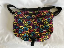 Yak Pak Black Brights Hearts  Messenger Bag Bookbag Travel Shoulder Strap Bag