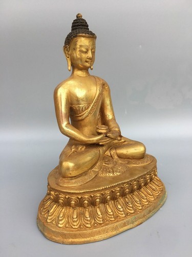 8.3" China Antique Tibetan Buddhism temple Bronze gilt Shakyamuni Buddha statue - Picture 6 of 9