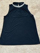 White House Black Market Womens Shirt Size Medium Black Embellished Dressy