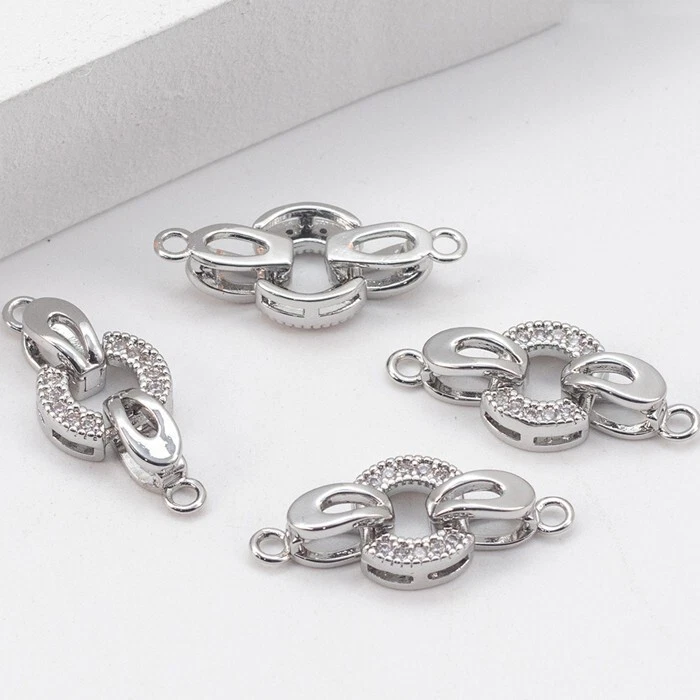 5Pcs 18k Gold Brass Zirconia Fold Over Clasps Oval Jewelry Finding 25x10mm - Image 4 of 4