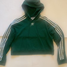 Adidas Cropped Hoodie 3 Stripes Trefoil Green White Classic Women's XS Clean 