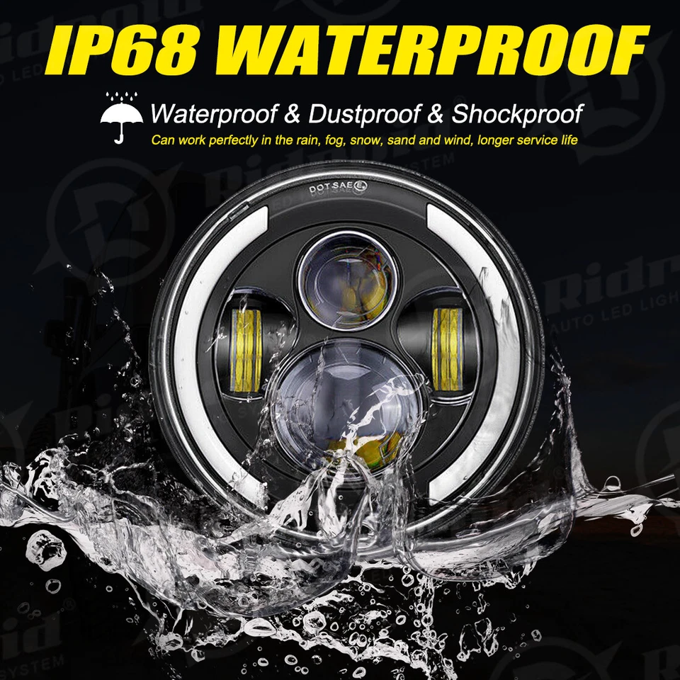 For Suzuki Samurai SJ410 7 inch LED Round Headlights Pair DRL Hi/Lo Beam US - Image 3 of 4