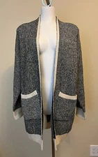 FRNCH Paris Black and Cream Striped Cardigan Sweater Size M/L