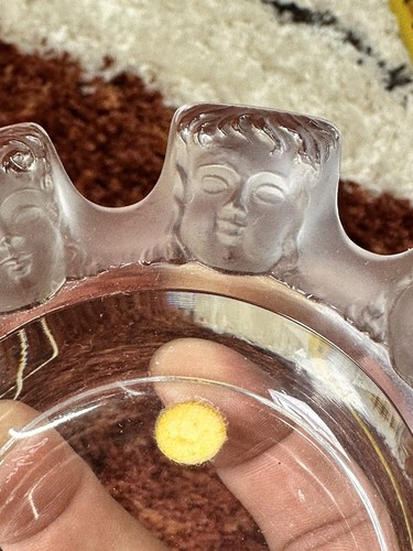 LALIQUE Baby Face Crystal Ashtray Trinket Vanity Angels France Signed - Picture 4 of 7