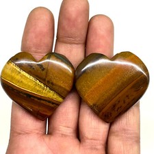 2 Pcs Natural Tiger Eye 36-36.5mm Heart Shape Loose Gemstones Pair 222.70 Cts