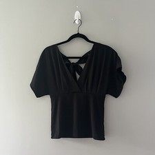 NEW Banana Republic Factory Black Short Sleeve Blouse Tie Back Size XS