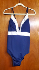 VINEYARD VINES Ladies' One Piece Swimsuit, Size XXL, Blue  White, Cross Straps