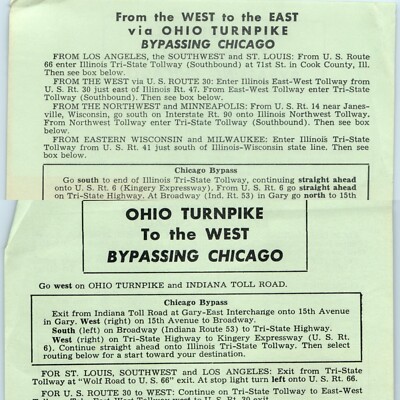 x2 LOT Vtg Ohio Turnpike Commission East-West Directions Paper Bypass Chicago 5T