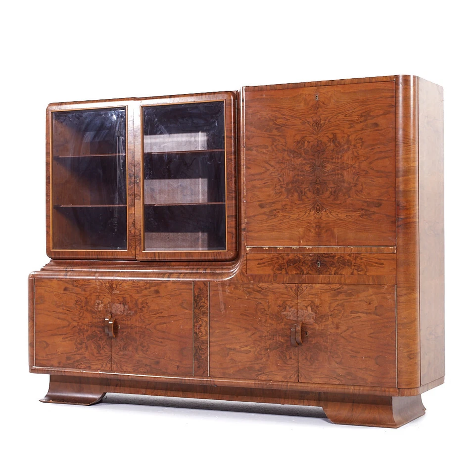Art Deco Nogal Burlwood Credenza Hutch Foto 3 de 4
