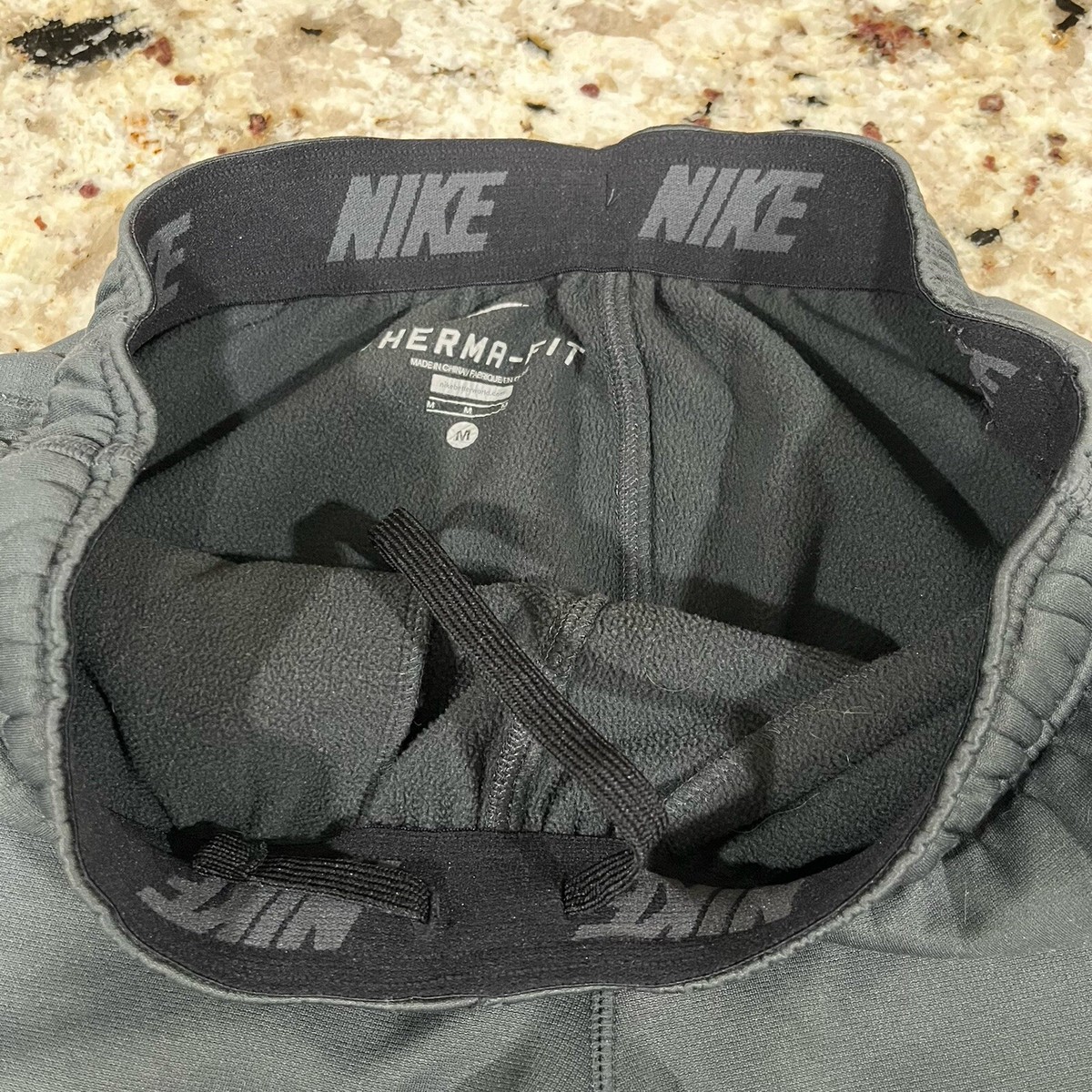 Nike Therma-Fit Pants Mens M Black Swoosh Drawstring Fleece Nike Therma-Fit Pants Mens M Black Swoosh Drawstring Fleece