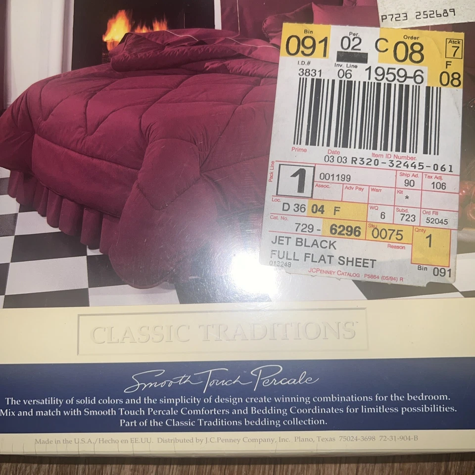 Vintage Classic Traditions Percale Full Flat Sheet Jet Black Made U.S.A. - Image 2 of 4