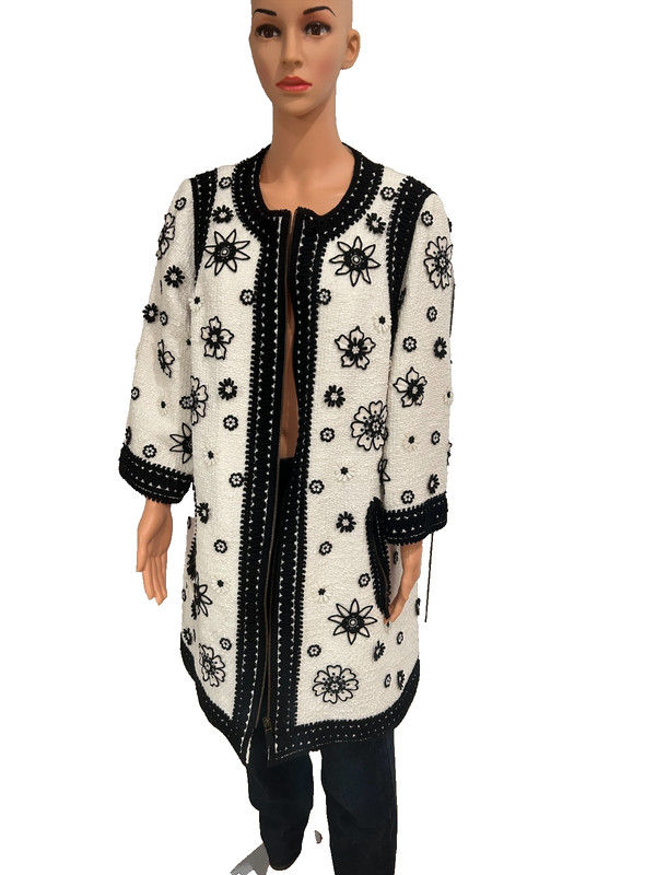 Andrew GN 46 White Jacket with 3D Embroidered Black Flowers- Quality!