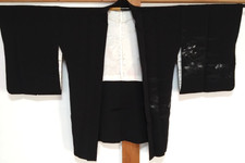 Vintage Japanese Men's Haori Kimono Jacket Silk Black Landscape Pine Crest