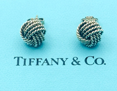 Tiffany & Co.  Sterling Silver 925 Somerset Twist Rope Knot Stud Earrings