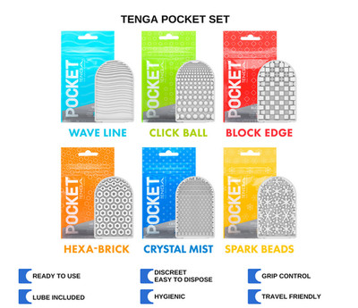 FREE SHIP NEW Pocket TENGA Disposable Male Masturbator / Stroker 6 Piece Set