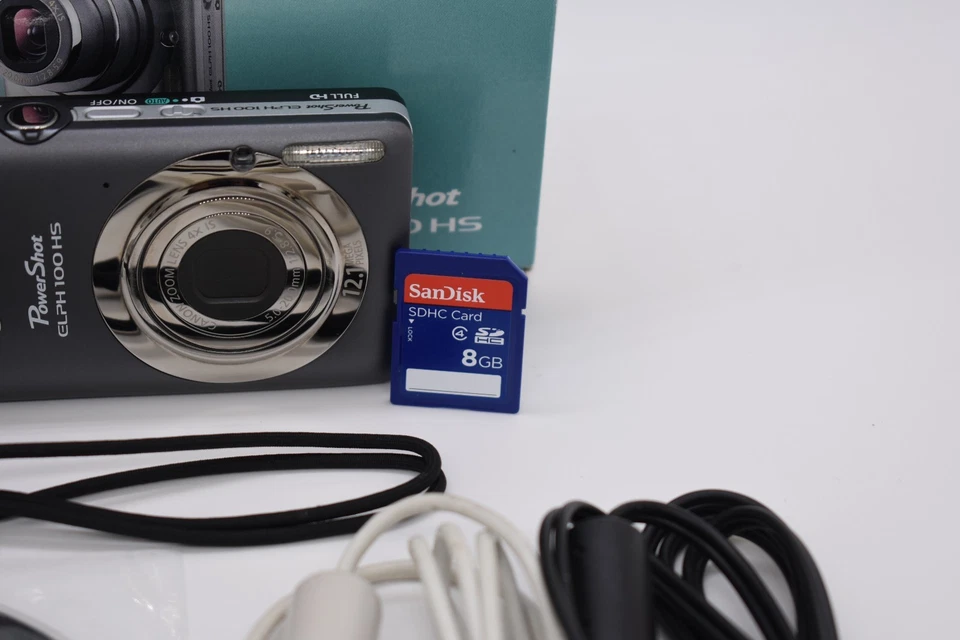 Paquete de cámara digital Canon PowerShot ELPH 100 HS gris 12,1 MP - probado funcionando Foto 4 de 4