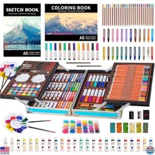 Deluxe Art Supplies Kit for Kids 5-12 - Sketch Pad, Watercolors, Markers & More