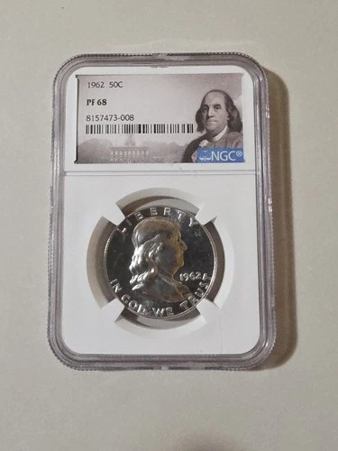 SILVER 1962 FRANKLIN HALF DOLLAR PF68 NGC GRADED 50C P MINT SILVER COIN