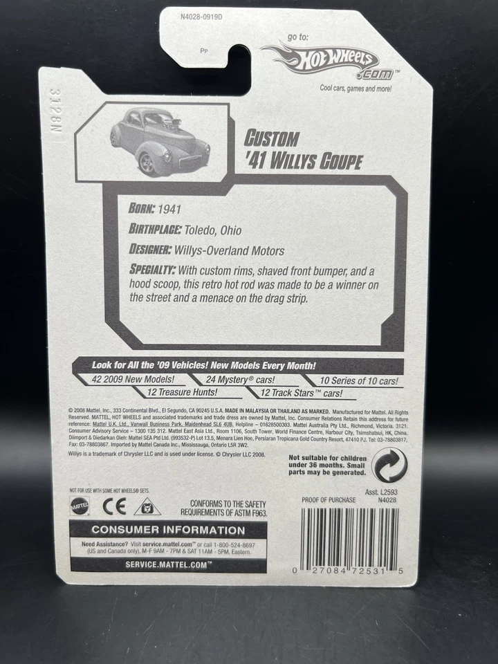 Hot Wheels 2009 New Models Custom ‘41 Willys Coupe in Orange 5SP #25/42 - Image 2 of 3